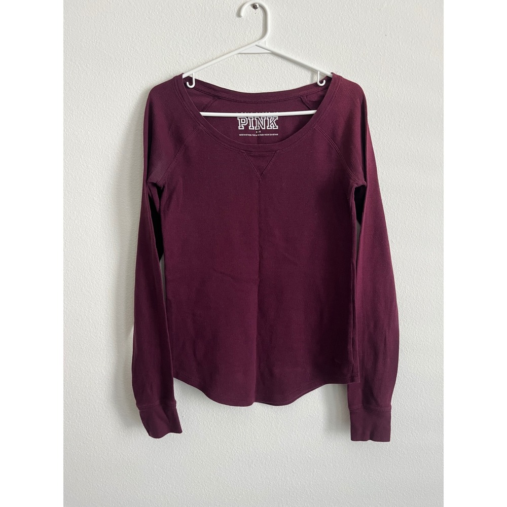 Pink Victoria's Secret Waffle‎ Knit Thermal Long Sleeve Top Burgundy Maroon M